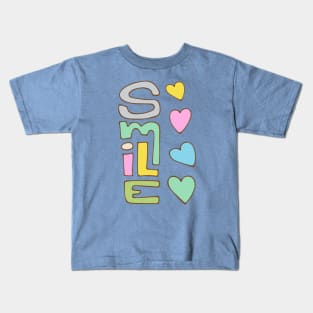 SMILE Uplifting Lettering with Friendship Happiness Love Hearts - UnBlink Studio by Jackie Tahara Kids T-Shirt